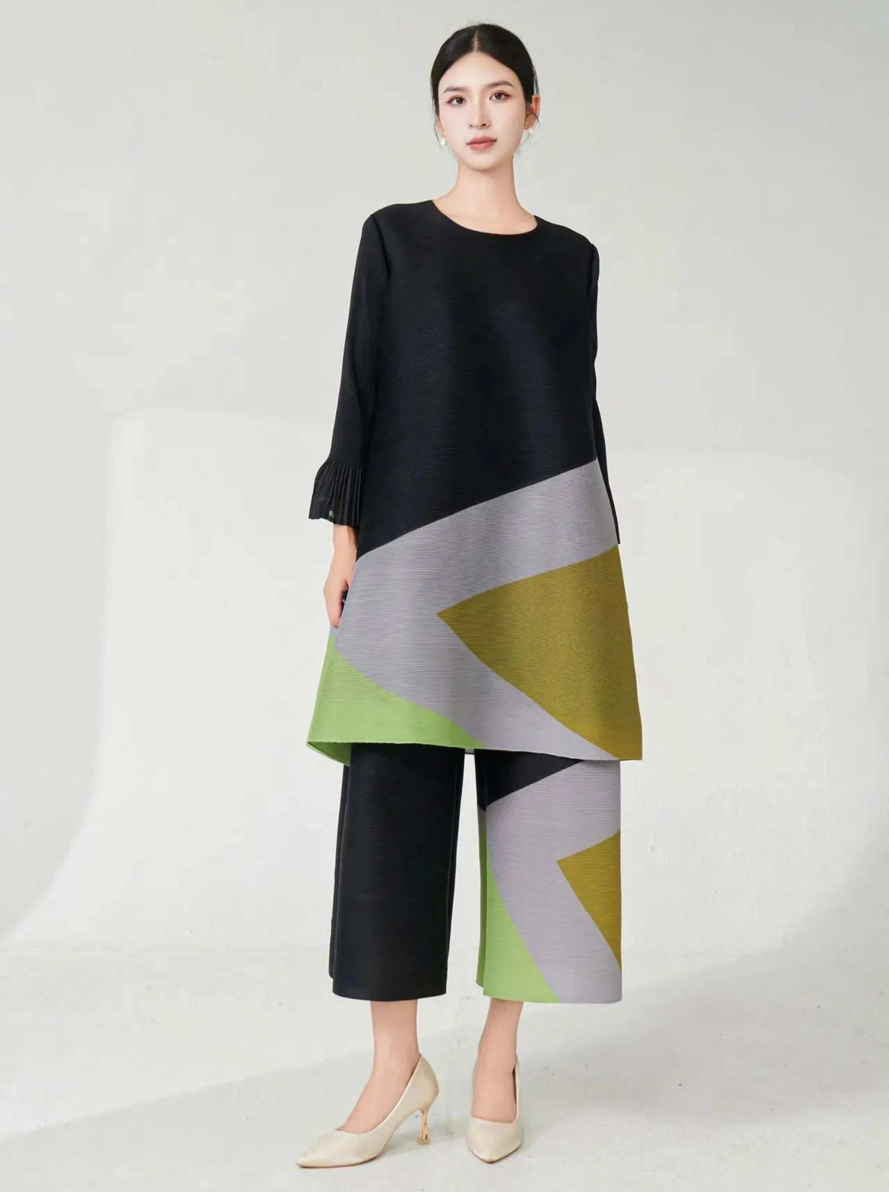 Modern Pleat Geometric Trouser Set