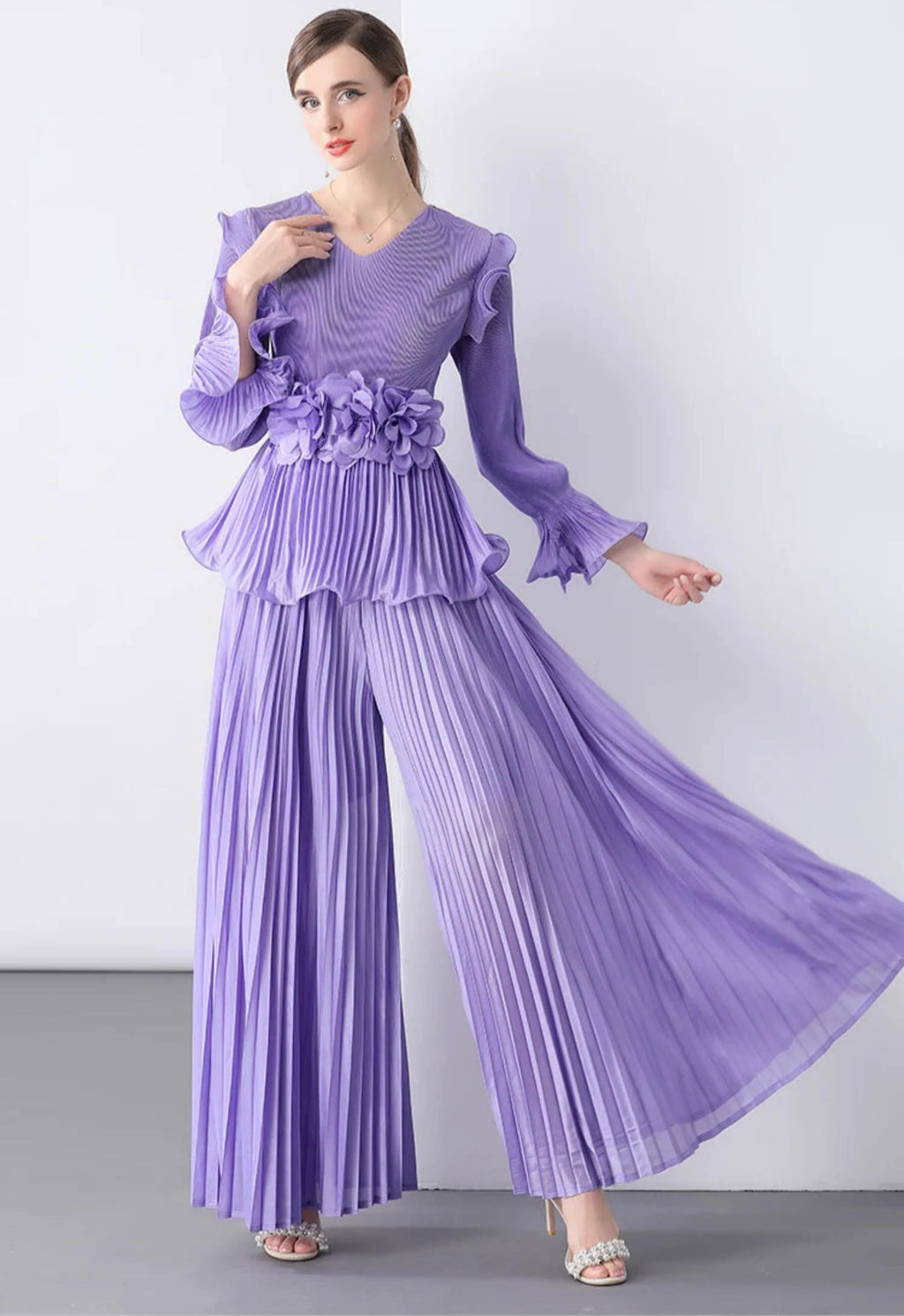 Truly Pleated Top & Wide Leg Trouser