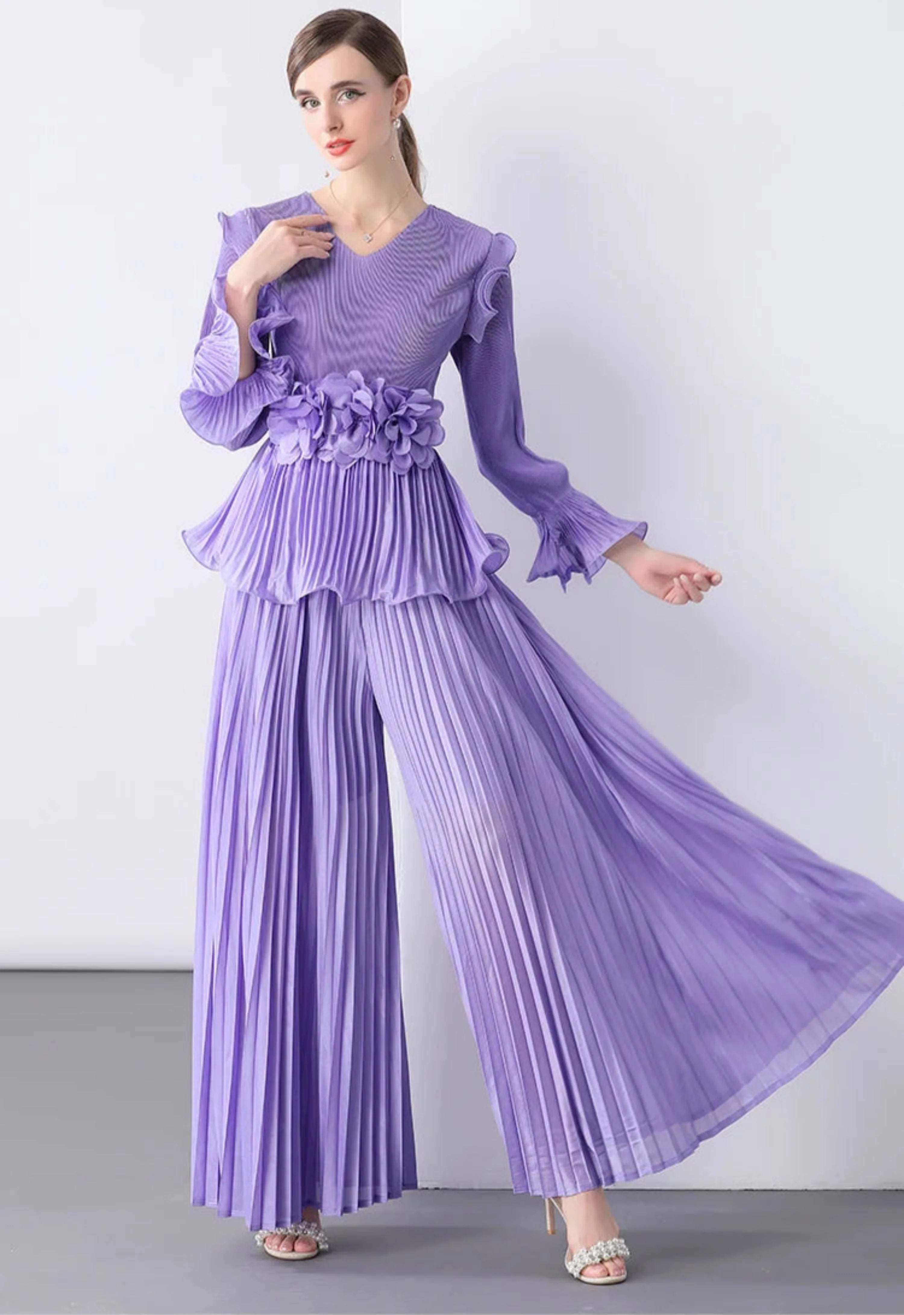 Truly Pleated Top & Wide Leg Trouser