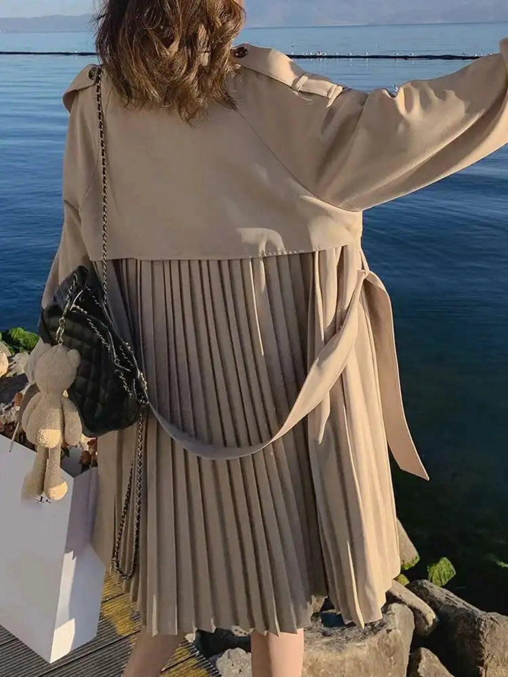 Luxury Pleated Trench Coat