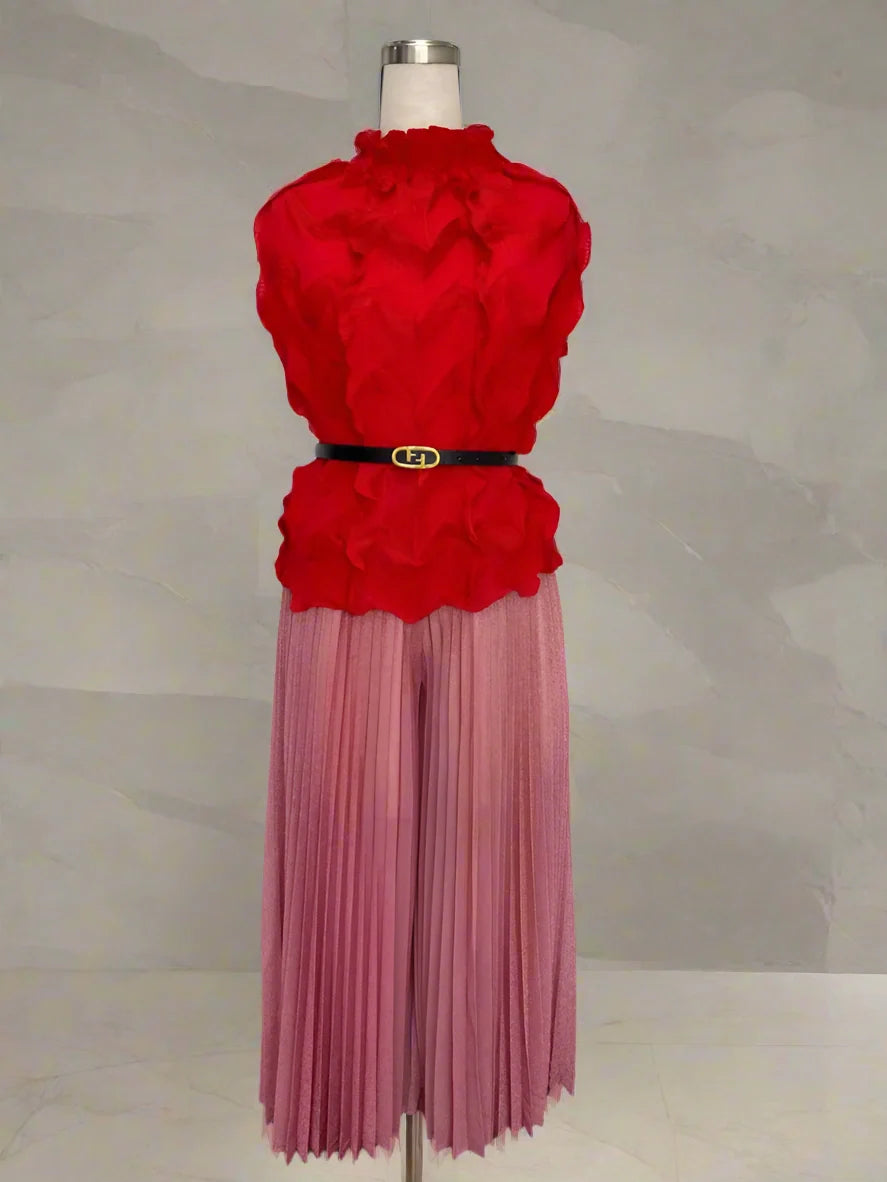 Pleated Ruffled Top & Wide Leg Pants