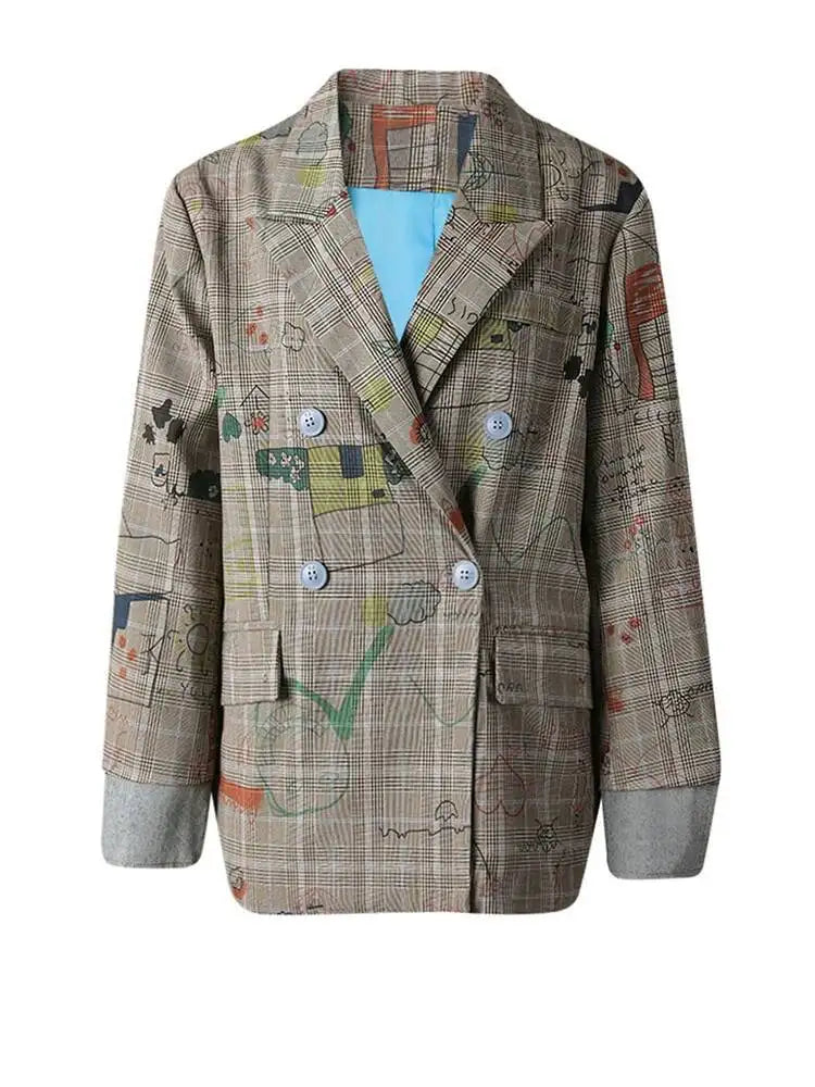 Oversized Modern Plaid Art Blazer