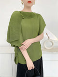 Pleat Plissé Asymmetric Draped Top