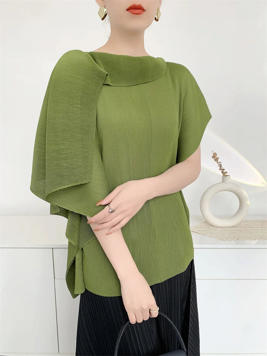 Pleat Plissé Asymmetric Draped Top