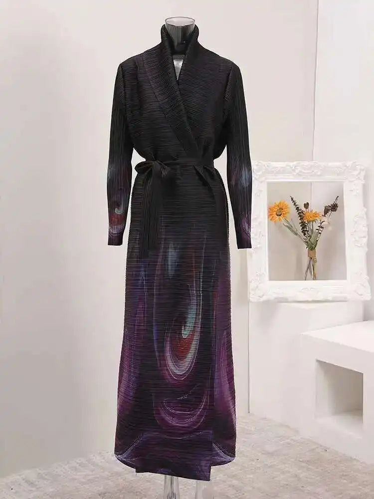 Truly Pleated Swirl Long Coat