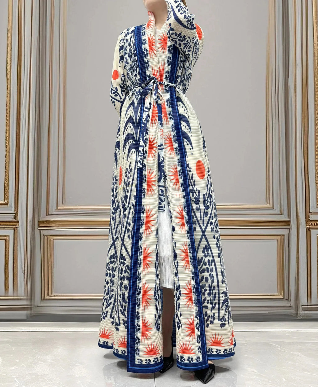 Luxury Pleated Long Cardigan Coat
