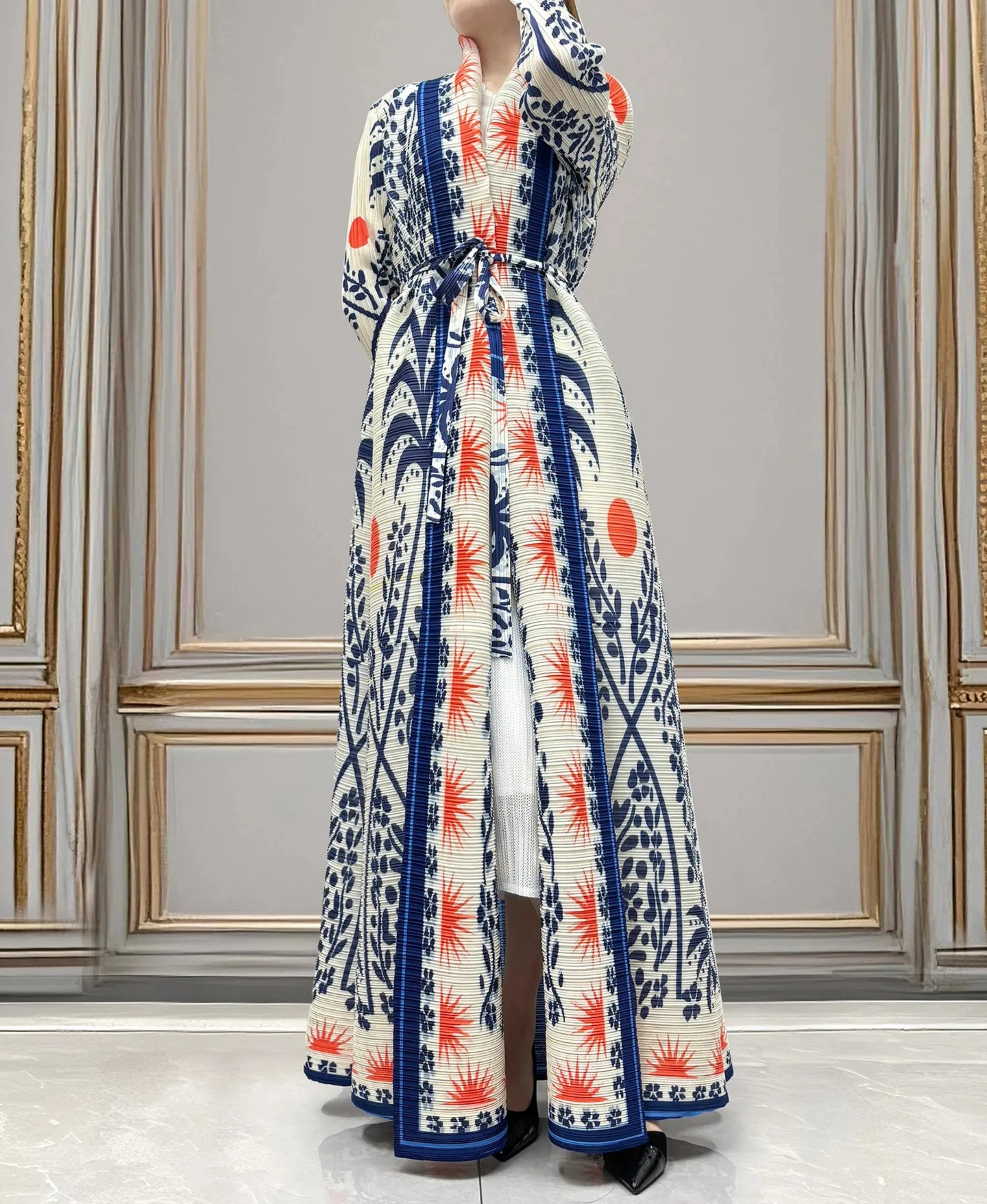 Luxury Pleated Long Cardigan Coat
