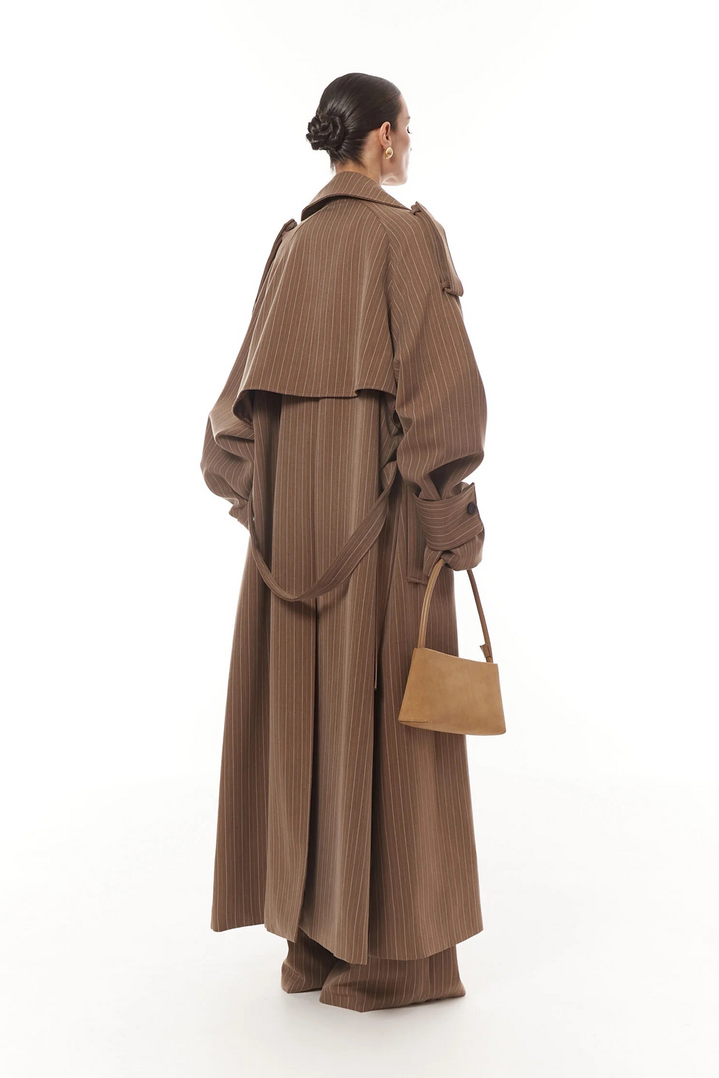 Clémence Brown Striped Trench Coat & Trousers Set