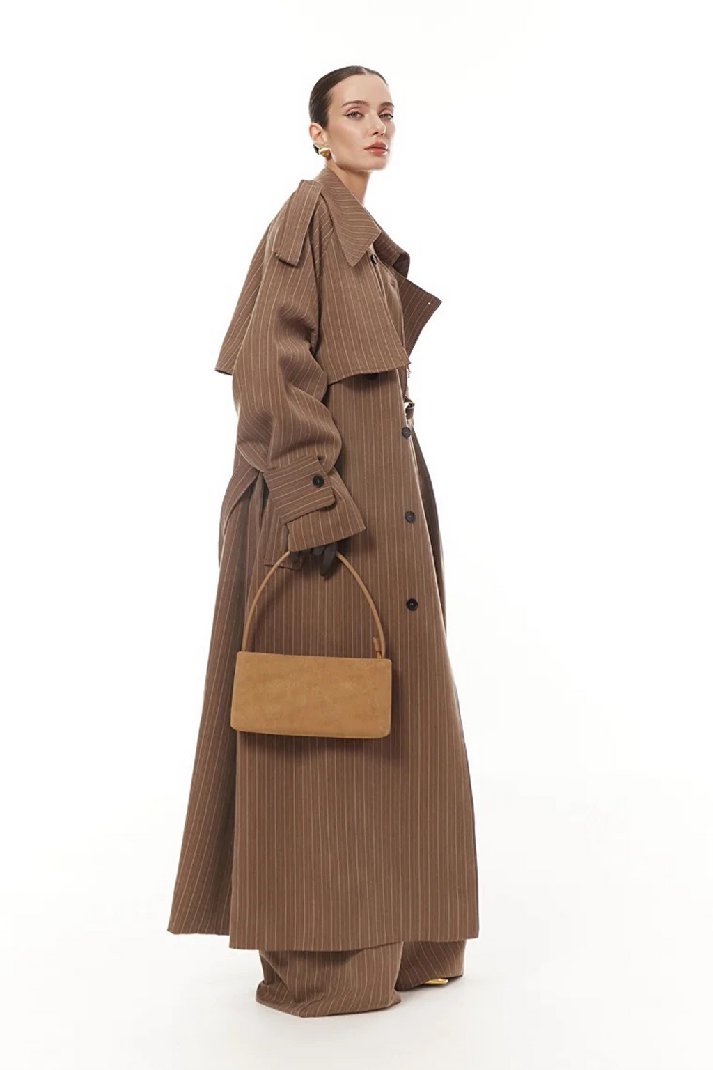 Clémence Brown Striped Trench Coat & Trousers Set