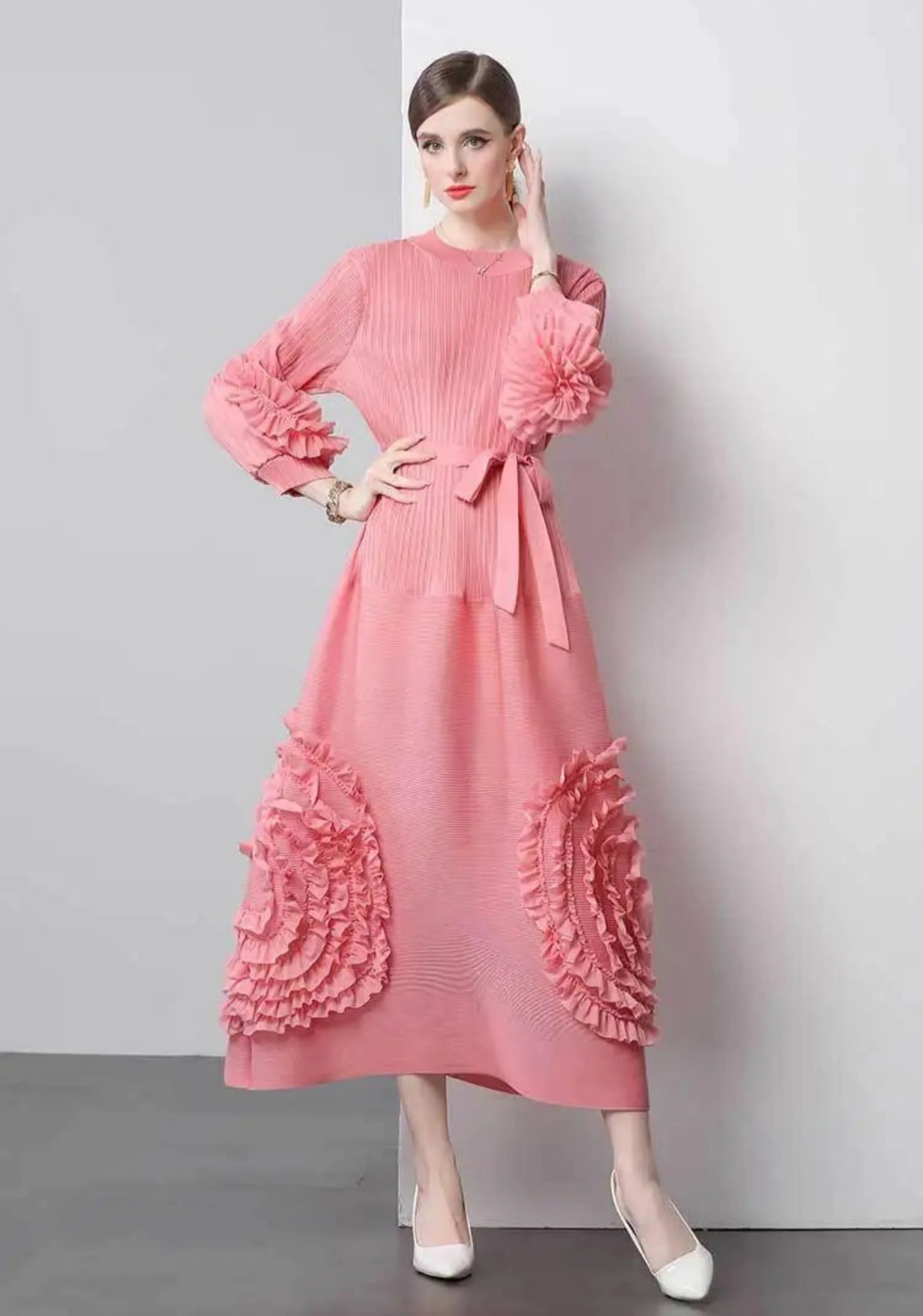Chic Japanese Plissé Midi Dress