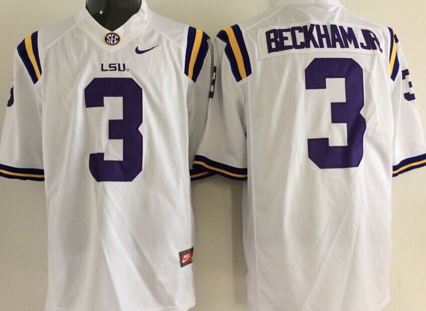 LSU Tigers #3 White Beckham JR. Stitched Jersey