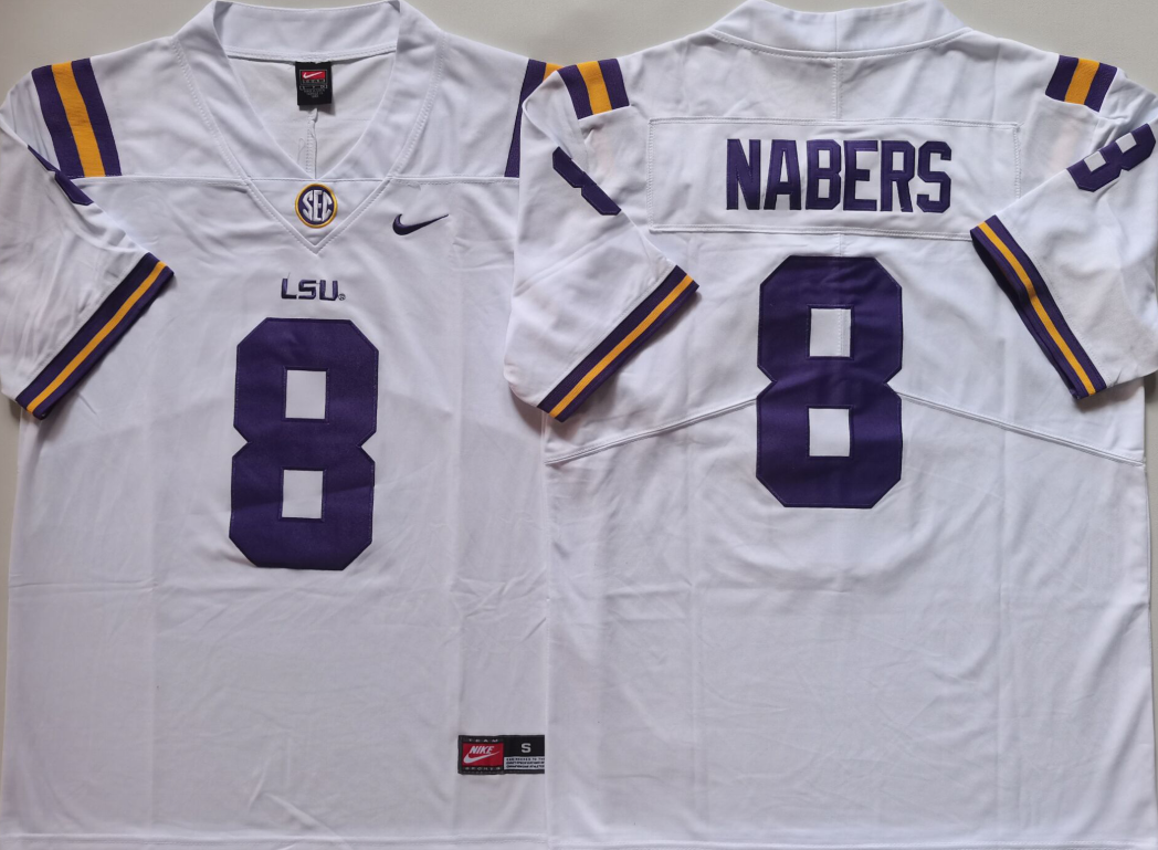 LSU Tigers White #8 NABERS Stitched Jersey