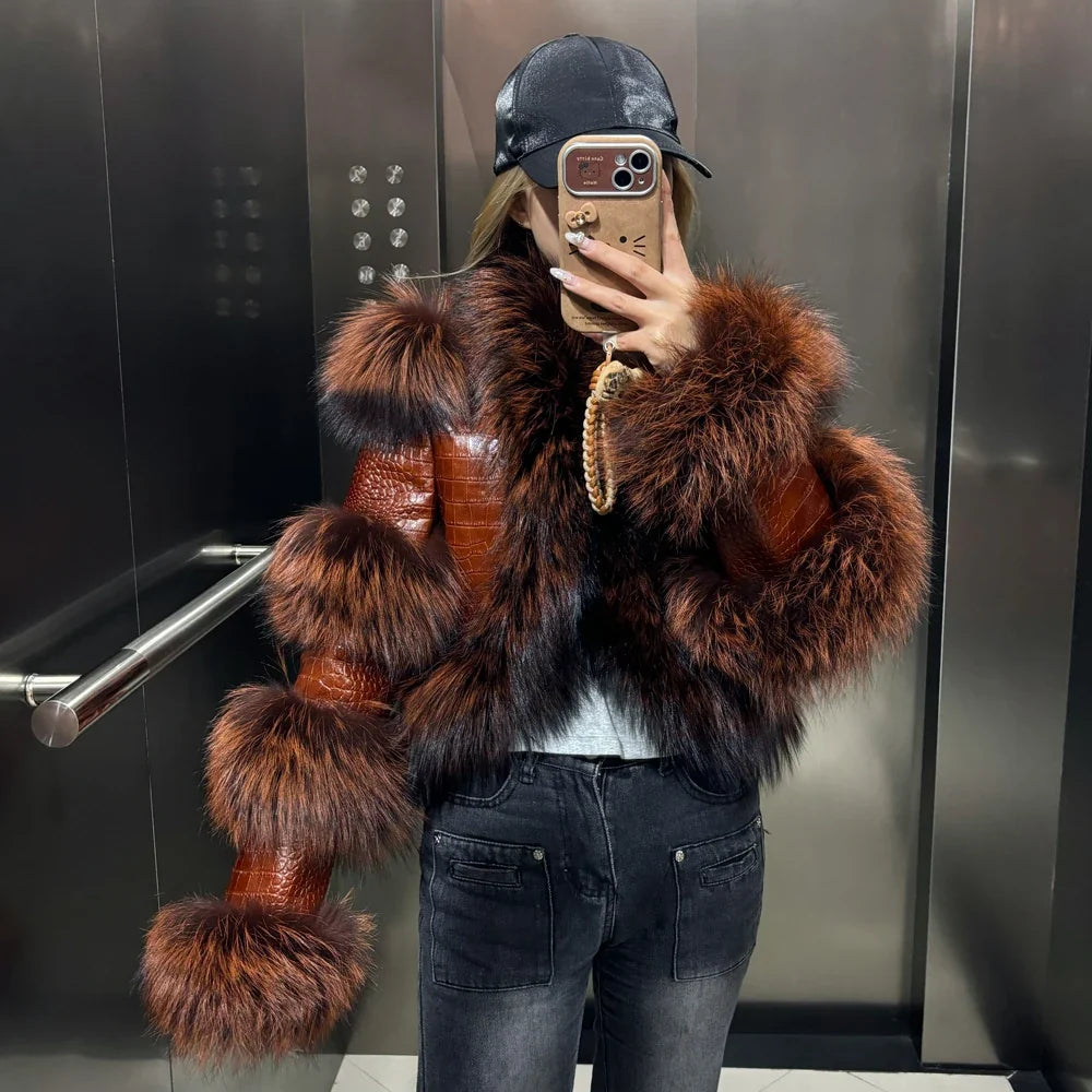 Leather Jacket with Fur Sleeves