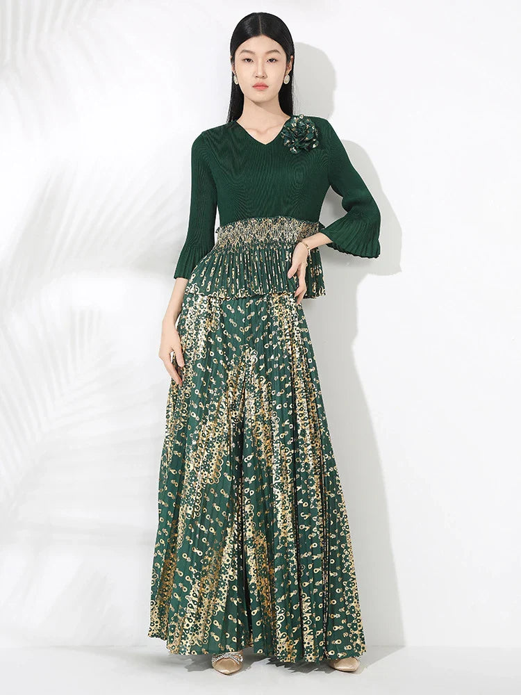 Pleated Palazzo Pant Suit Set - Elegant Wear