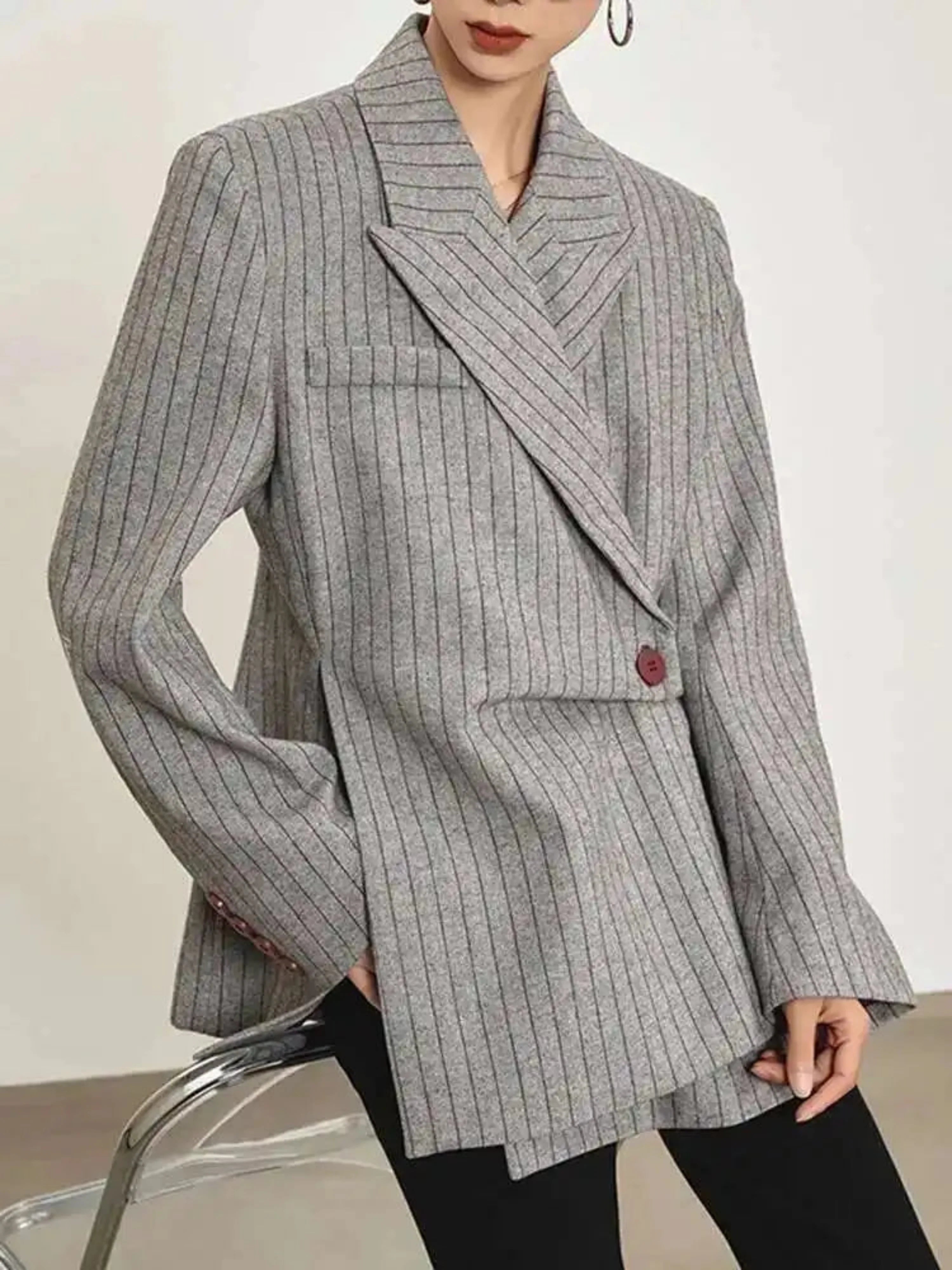 Luxury Pinstripe Asymmetric Blazer