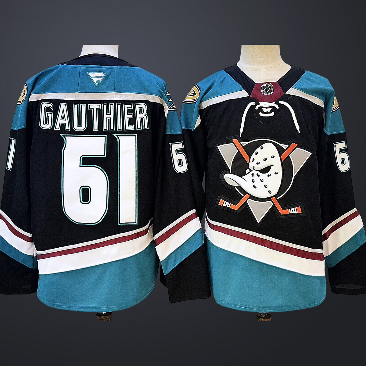 Men’s Anaheim Ducks #61 Gauthier BlackTeal  Stitched Jersey