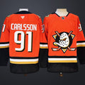 Men’s Anaheim Ducks #91 Carlsson Orange Black Stitched Jersey