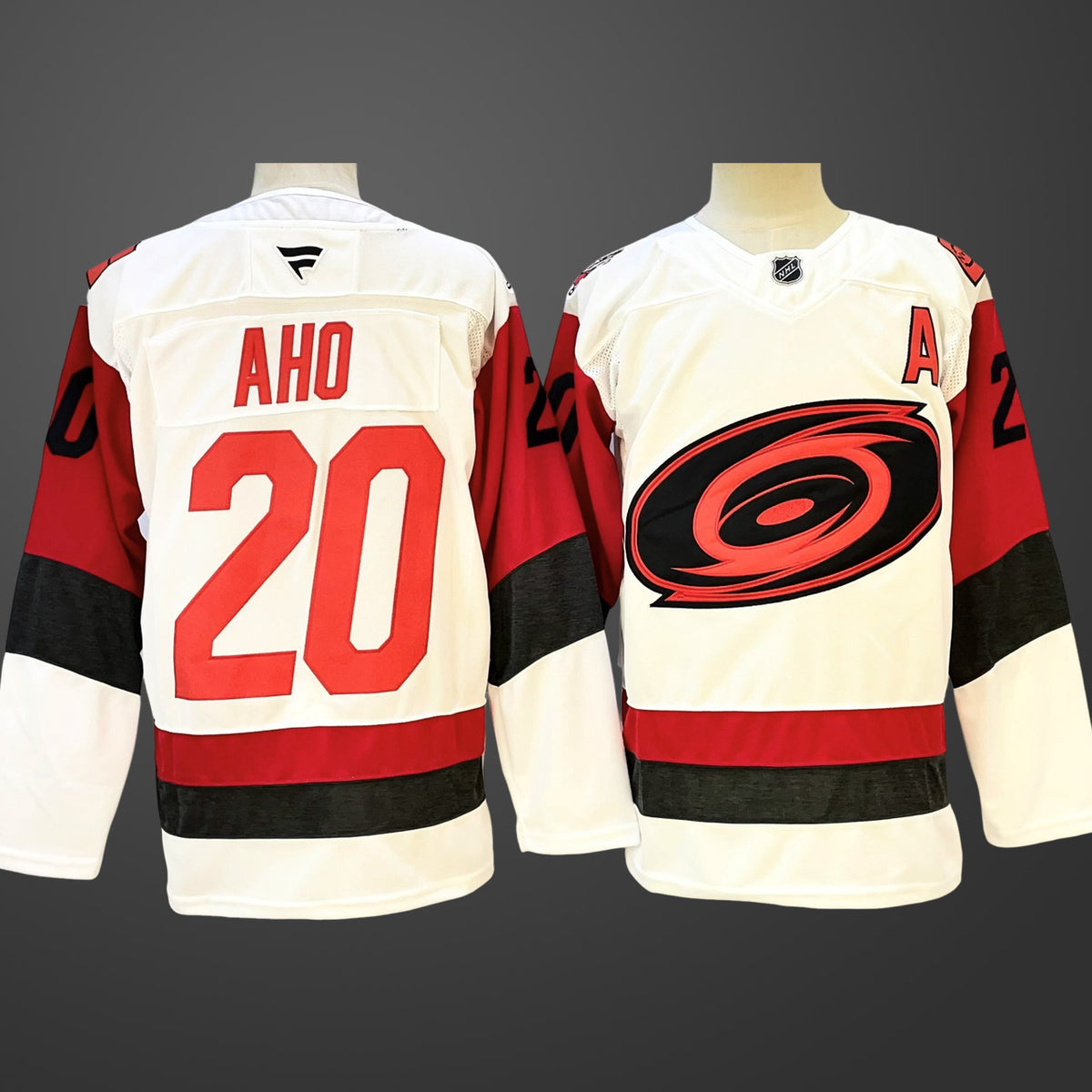 Men’s Carolina Hurricanes Sebastian #20 Aho Fanatics White Away Premium Jersey