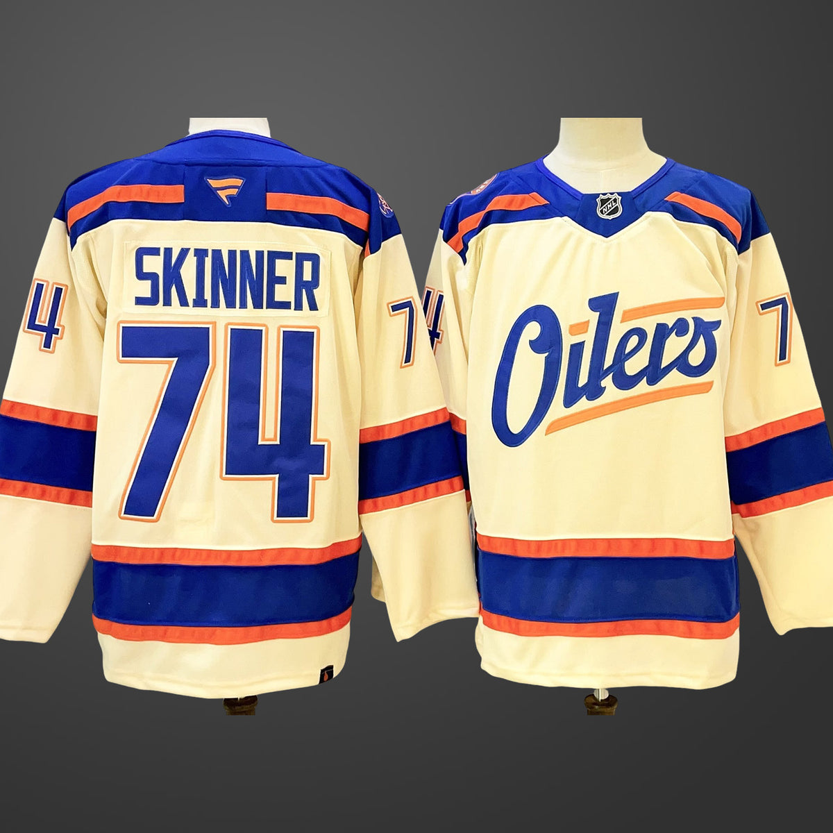 Men’s Edmonton Oilers #74 Stuart Skinner Light Beige 2025 Alternate Stitched Hockey Jersey
