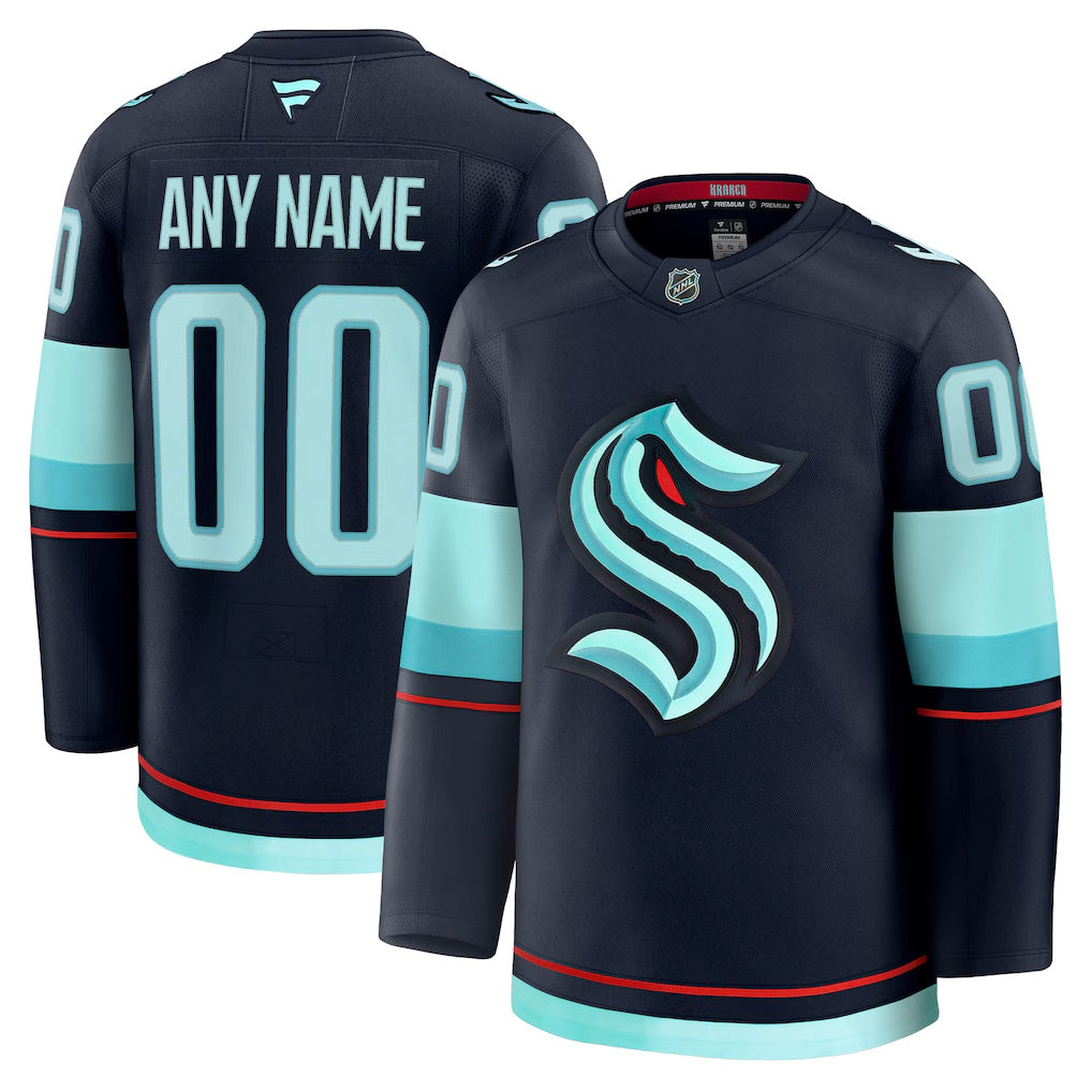 Men’s Fanatics Deep Sea Blue Seattle Kraken Home Premium Custom Jersey