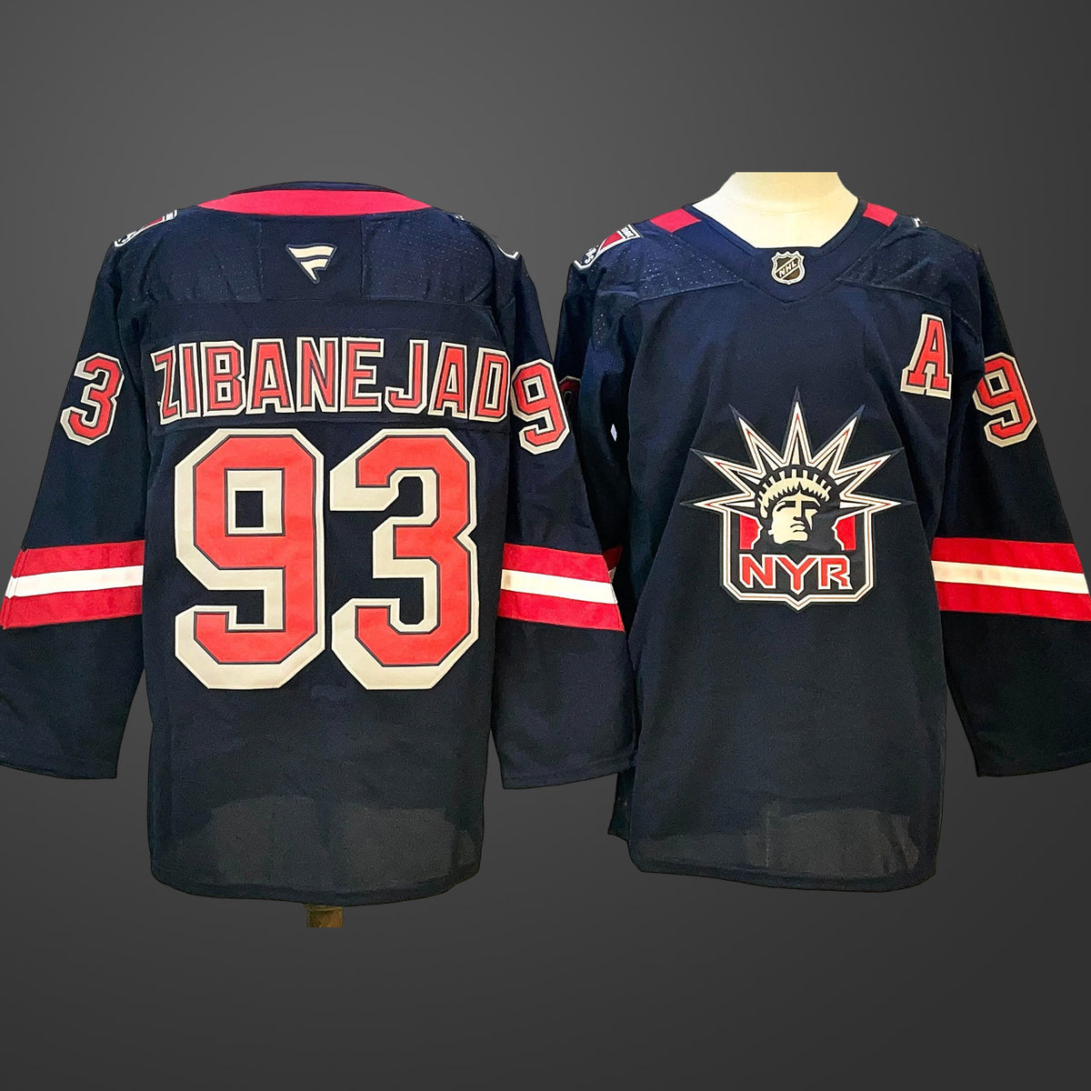 Men’s New York Rangers #93 Mika Zibanejad Navy With A Patch 2024-25 Away Stitched Jersey
