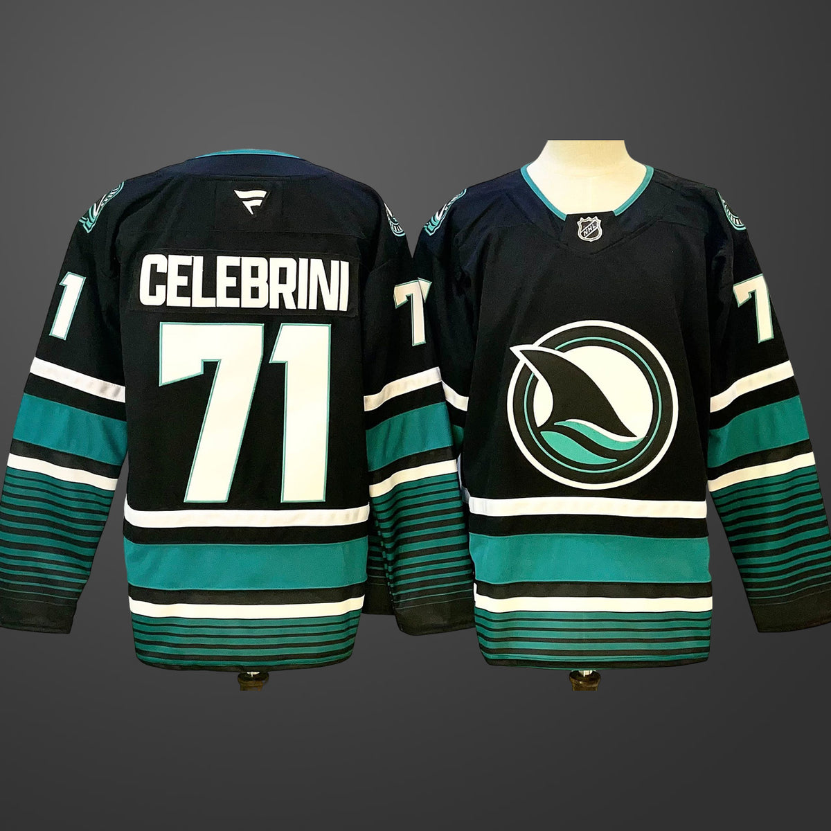 Men’s San Jose Sharks #71 Macklin Celebrini Black 2024-25 Alternate Stitched Hockey Jersey