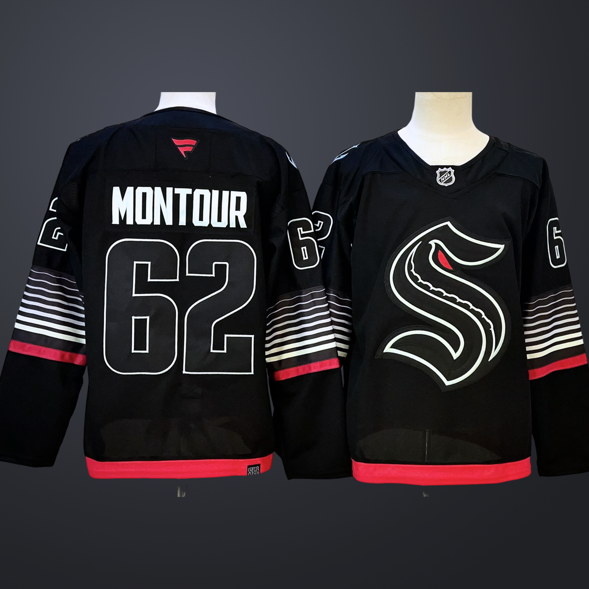 Men’s Seattle Kraken #62 Brandon Montour Black 2026 Alternate Stitched Hockey Jersey