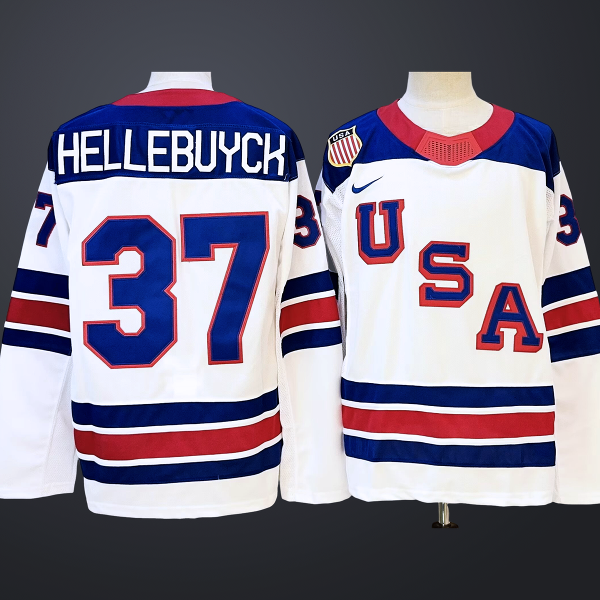 Men’s USA #37 Connor Hellebuyck White 2025-2026 Stitched Jersey