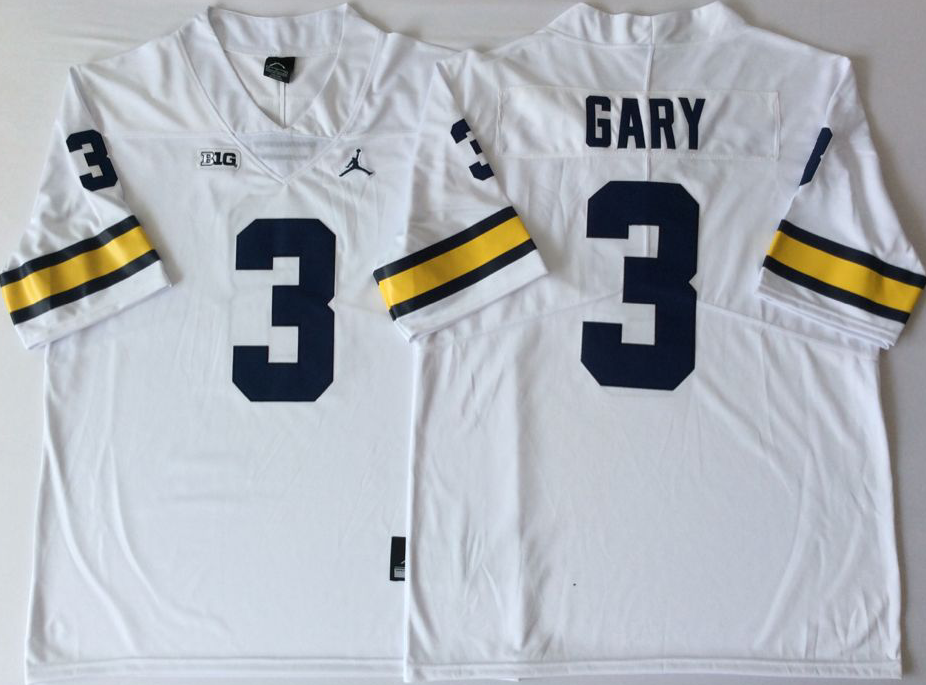 Michigan Wolverines White #3 GARY Stitched Jersey