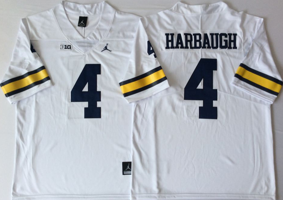 Michigan Wolverines White #4 HARBAUGH Stitched Jersey
