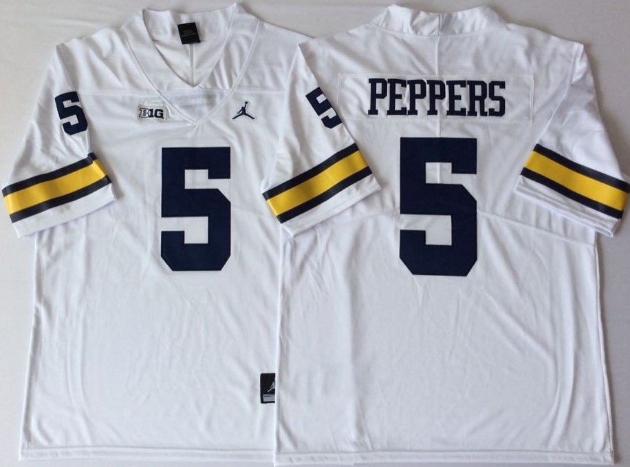 Michigan Wolverines White #5 PEPPERS Stitched Jersey