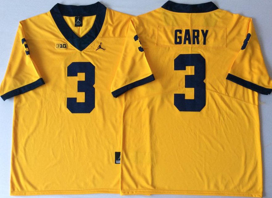 Michigan Wolverines YELLOW #3 GARY Stitched Jersey