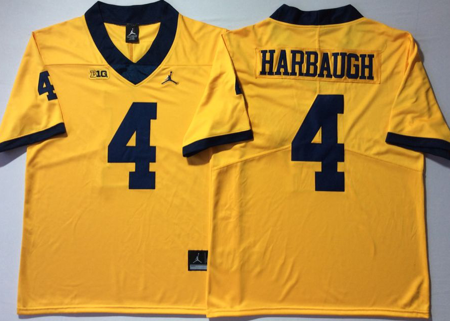 Michigan Wolverines YELLOW #4 HARBAUGH Stitched Jersey