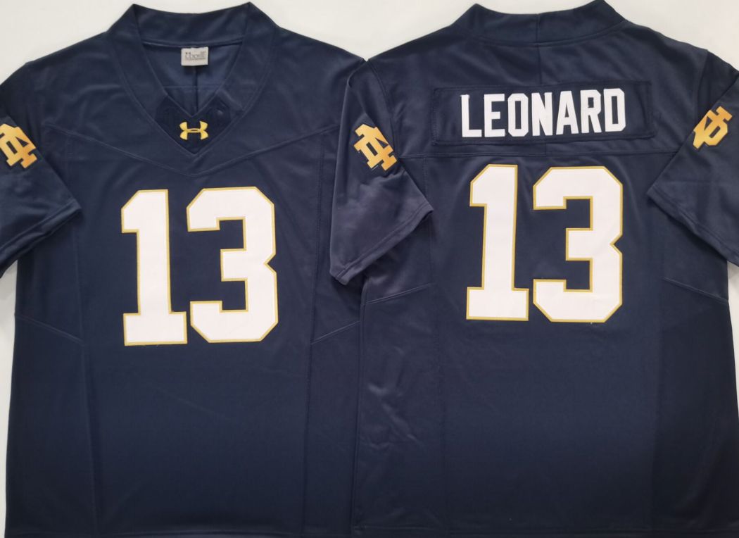 Norte Dame Fighting Irish Blue 13 LEONARD Stitched Jersey