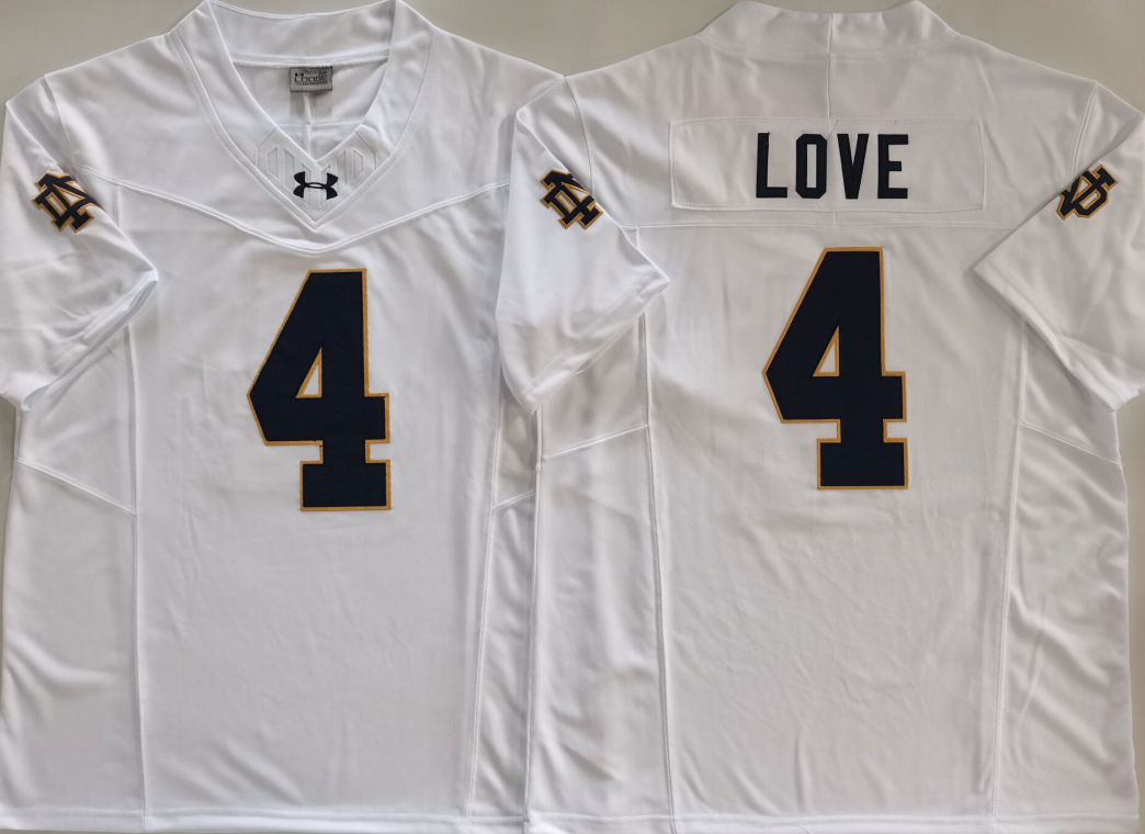 Norte Dame Fighting Irish White #4 LOVE Stitched Jersey