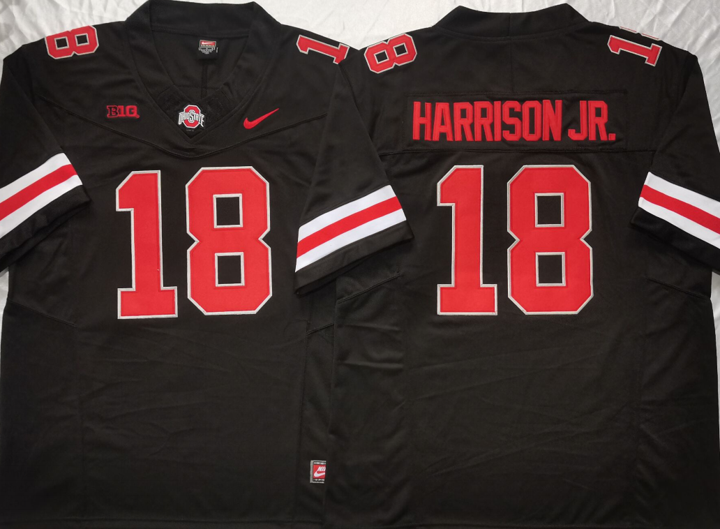 Ohio State Buckeyes Black #18 HARRISON JR. Stitched Jersey