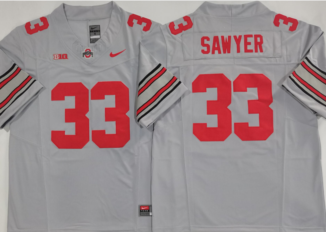 Ohio State Buckeyes GRAY #33 SAWYER Stitched Jersey