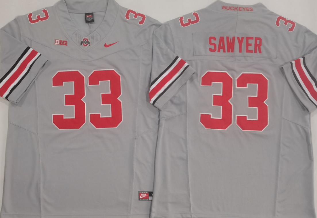 Ohio State Buckeyes GRAY #33 SAWYER Stitched Jersey