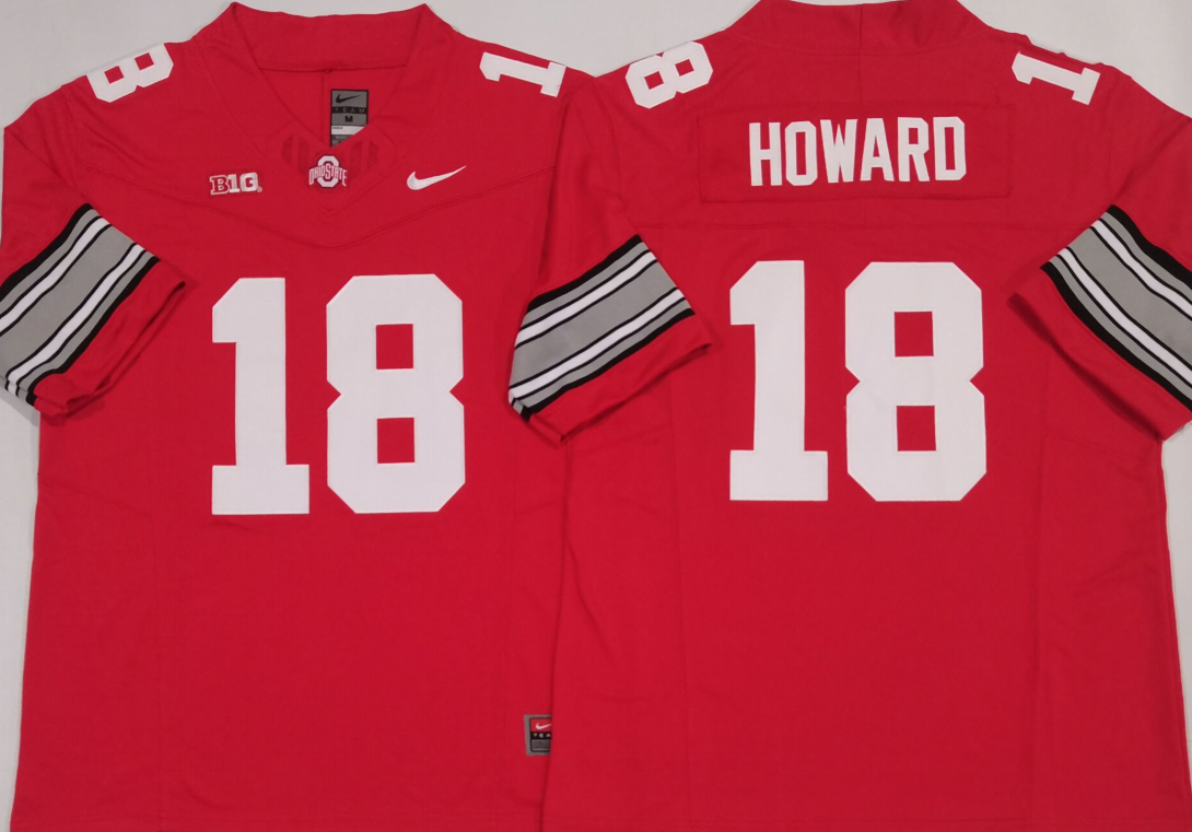 Ohio State Buckeyes Red #18 HOWARD Stitched Jersey