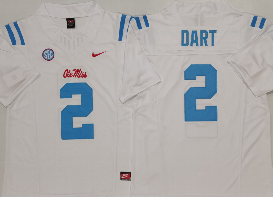 Ole Miss Rebels White #2 DART vapor FUSE Stitched Jersey