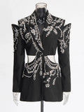 Women's Elegant Cutout Rhinestone Blazer