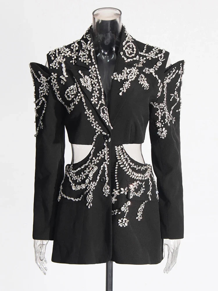 Women's Elegant Cutout Rhinestone Blazer
