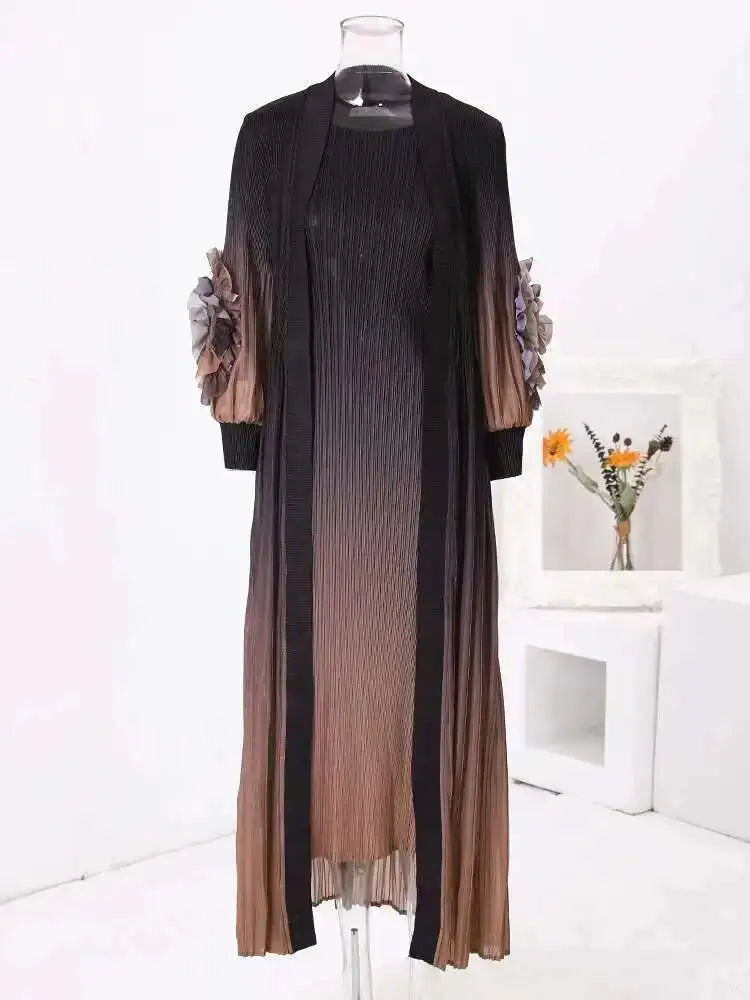 Truly Pleated Sleeveless Dress & Coat