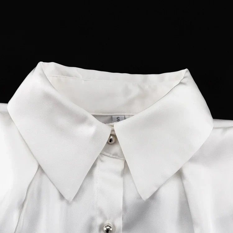 Satin Top with Dramatic Black Tie