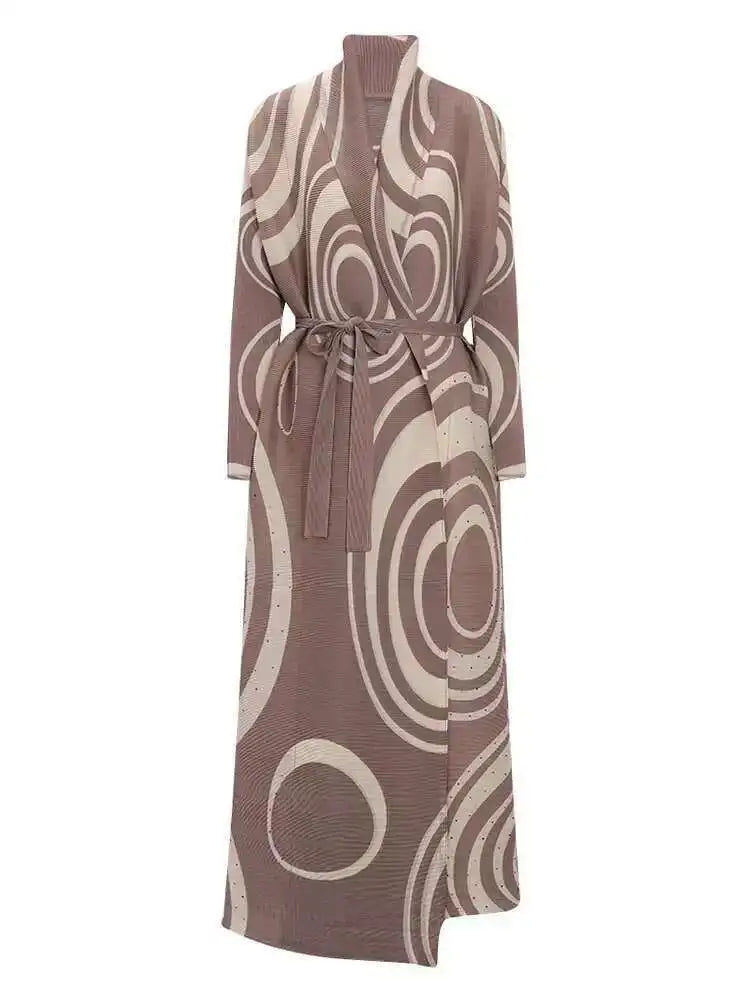 Luxury Plissé Geometric Long Coat