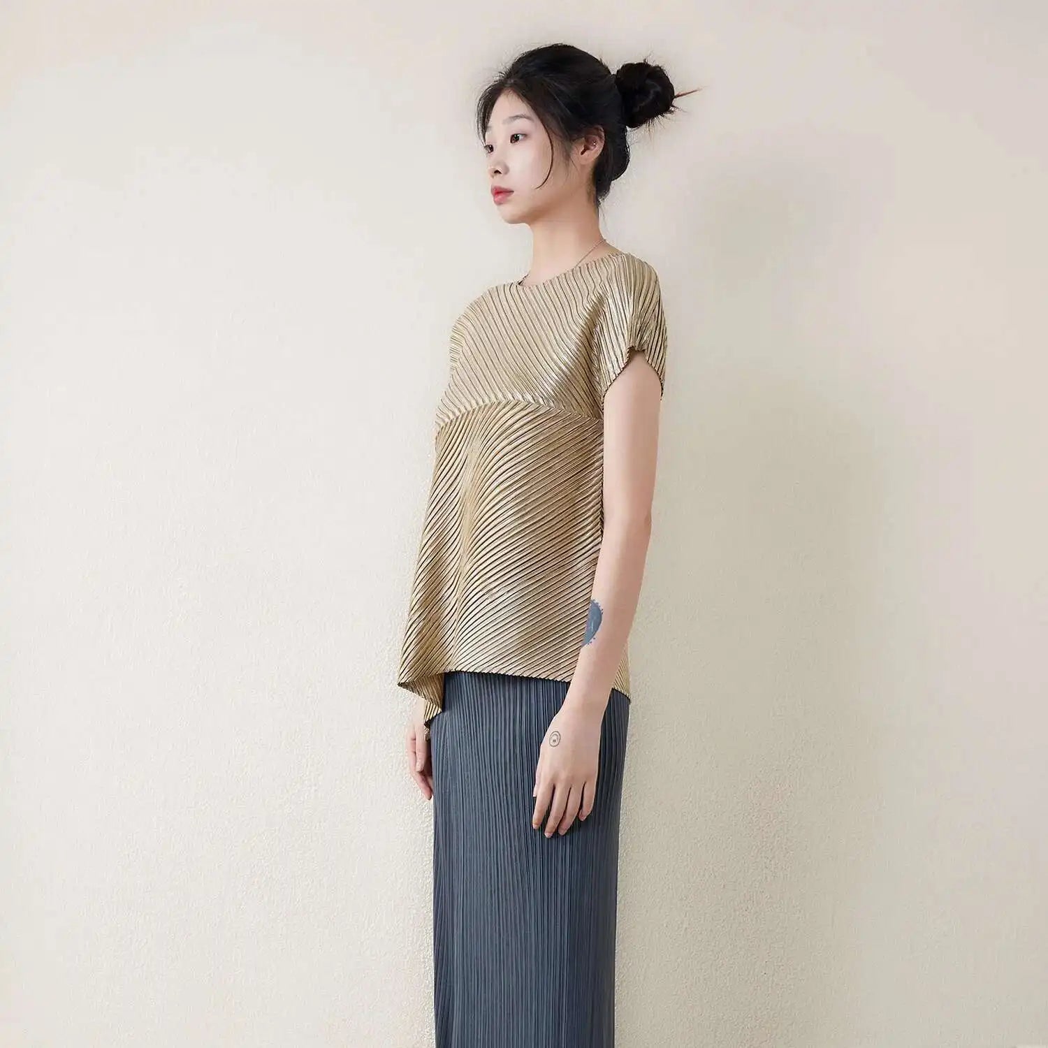 Metallic Japanese Pleated Dolman Top