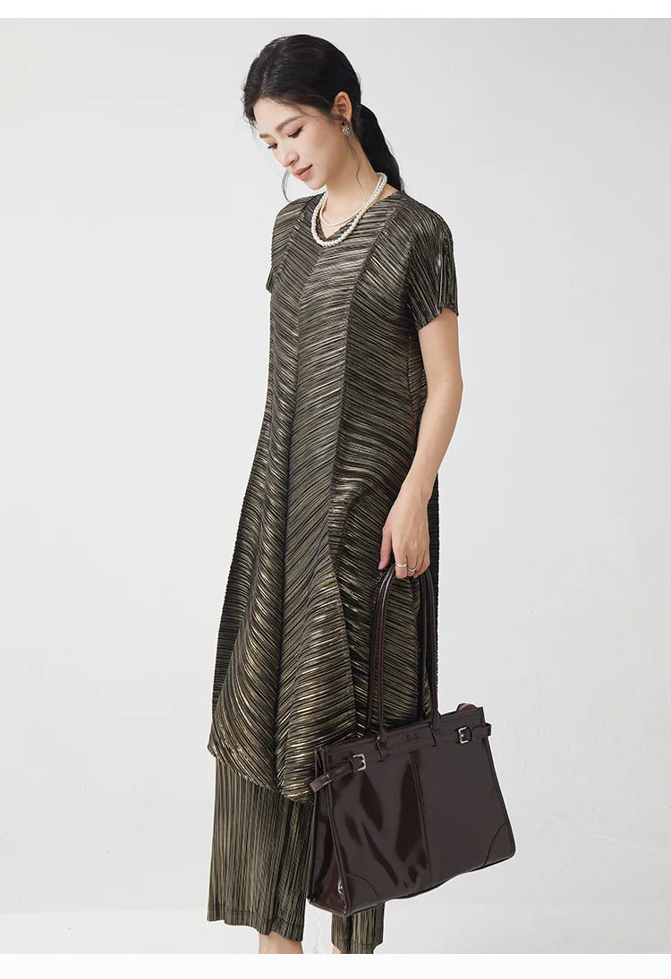 Gold Flowy Pleated Pant & Top Set