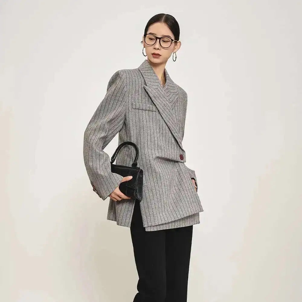 Luxury Pinstripe Asymmetric Blazer