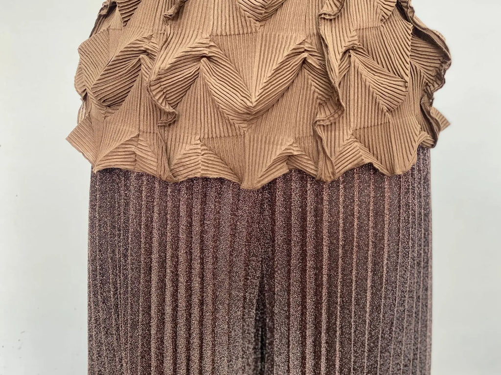 Pleated Ruffled Top & Wide Leg Pants