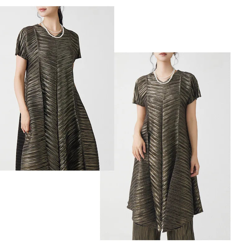 Gold Flowy Pleated Pant & Top Set